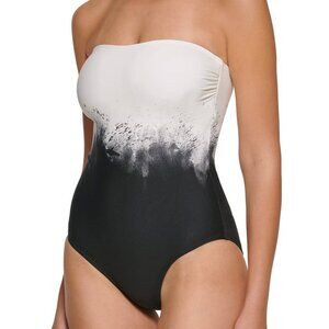 NWT! Calvin Klein Black White Printed Bandeau One Piece Swimsuit NEW!